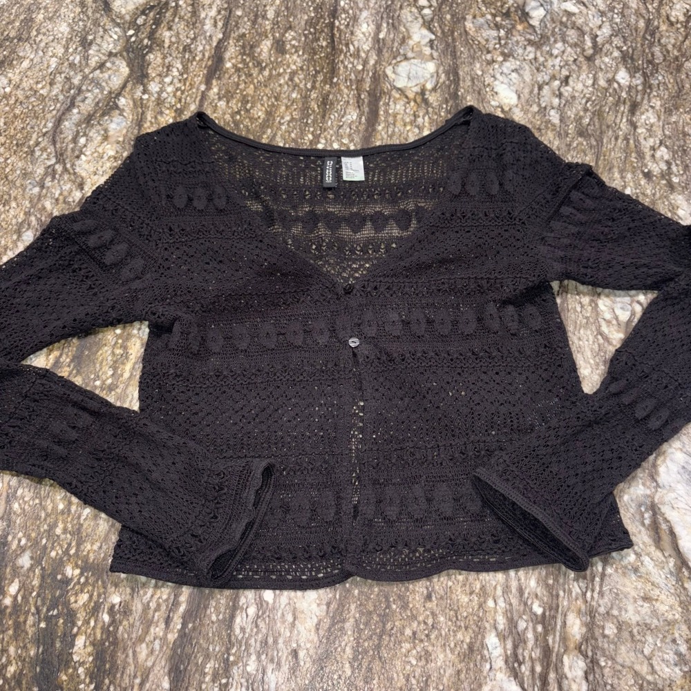 Whimsygoth Crochet Pointelle H&M Divided Cardigan Top Womens Medium Black